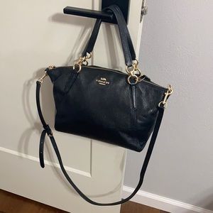 Coach Kelsey Black Pebbled Leather Crossbody Handbag Satchel Bag Small